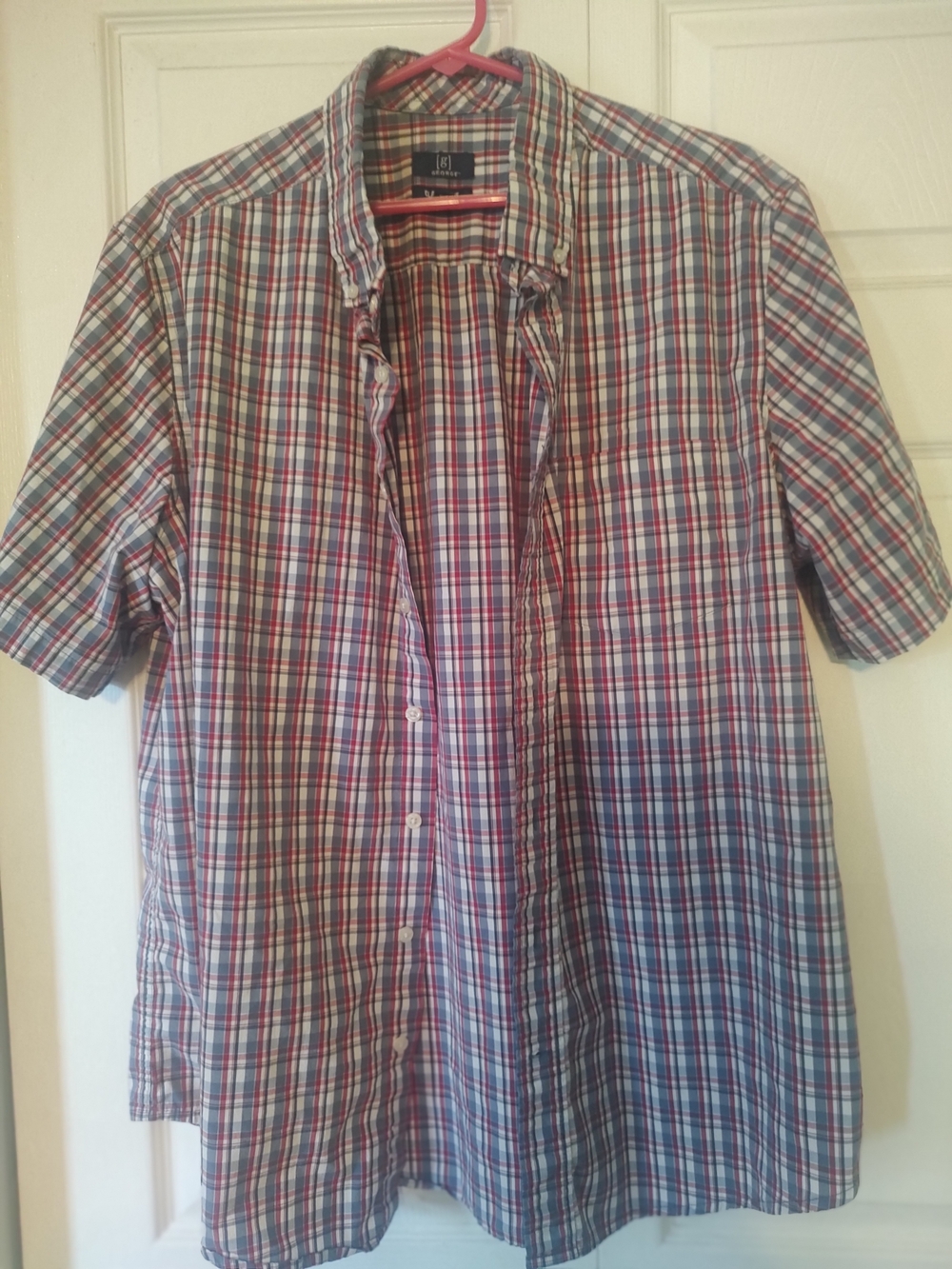 Men's George Short Sleeve Plaid Button-Up Shirt - Blue & Red 2XL